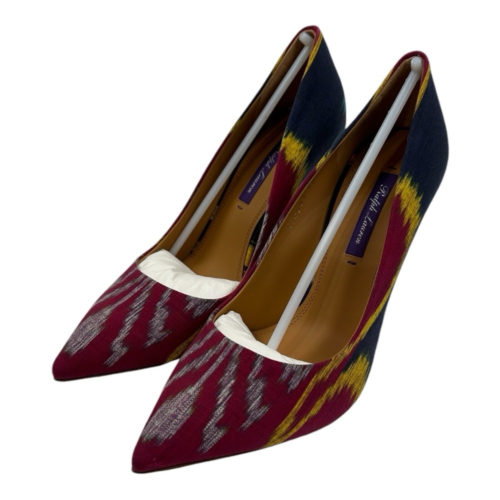 Ralph Lauren Purple Label Celia Navy Ikat Canvas Heels Pumps 38.5 EU US 8 NIB